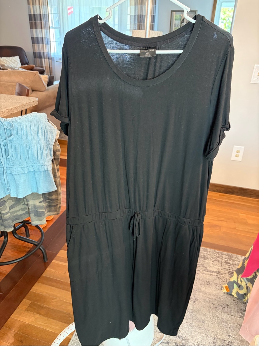 Women’s Black Midi Dress with Drawstring Waist
